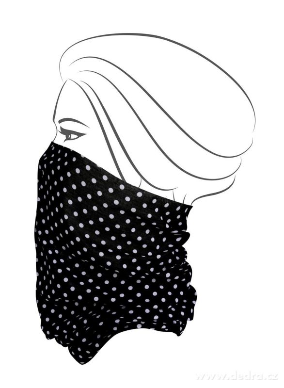 Multifunkční šátek nejen na sport -černý s bílým puntíkem Dedra