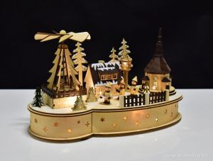 Vánoční dekorace - zimní vesnička s kolotočem