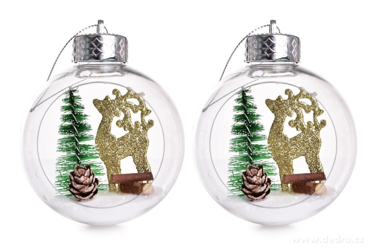 Vánoční ozdoba - koule s vnitřní dekorací 2ks jelen Dedra