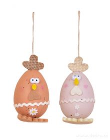Velikonoční závěsná dekorace vajíčko - kuřátko přírodní 2ks