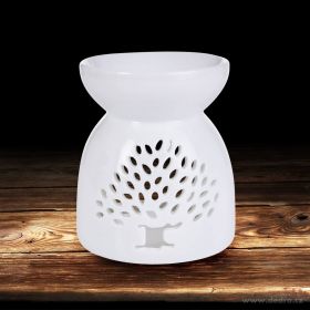 Keramická aromalampa s krajkovým dekorem, lesklá bílá, strom Dedra