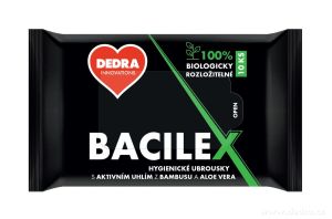 10ks vlhčené hygienické ubrousky BACILEX s aktivním bambusovým uhlím a aloe vera