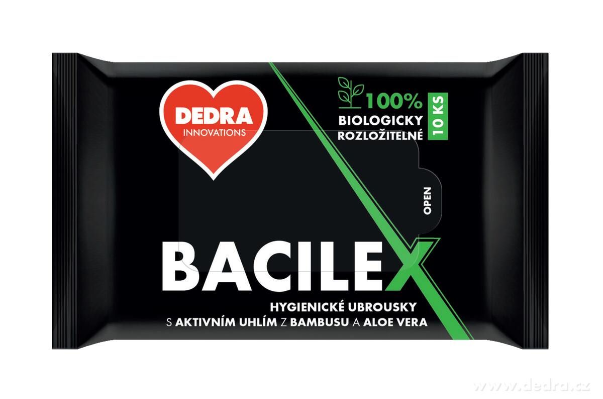 10ks vlhčené hygienické ubrousky BACILEX s aktivním bambusovým uhlím a aloe vera Vaše Dedra, s.r.o.